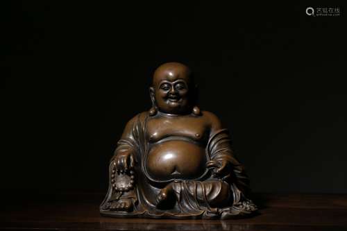 Chinese Bronze Buddha w Silver Inlaid