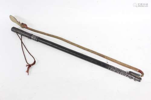 A Horse Whip w Sword, Niello Enamel Handle