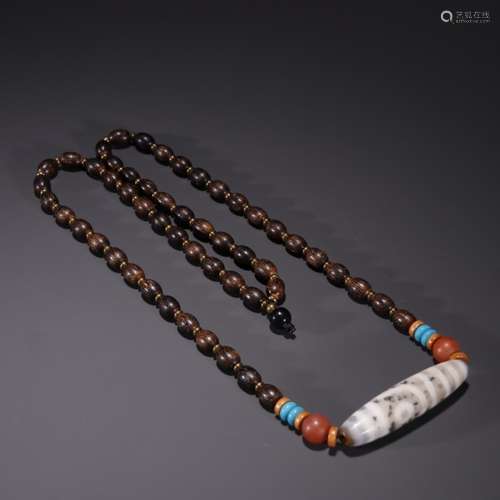 Chinese Wood Necklace w Tianzhu Pendant