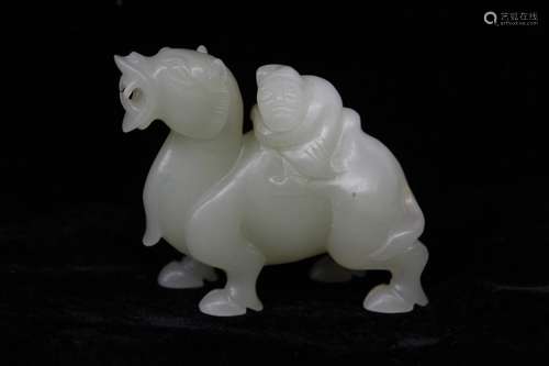 Chinese Jade Carved Figural Ride on Beast