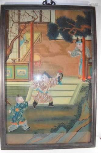 Large 19th.C Chinese Reverse Glass Painting