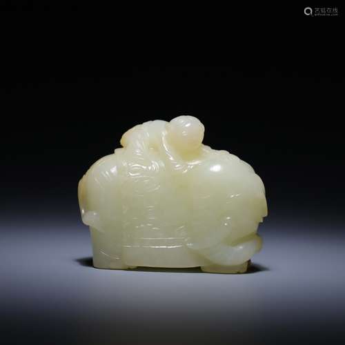 Chinese Jade Carved Boy Ride on Elephant