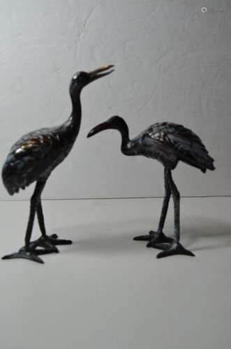 pair 19th Century Japanese Antique Bronze Crane