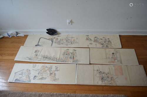 Rare five antique 1820 s Japanese w/c paintings