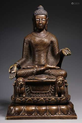 Chinese Gilt Bronze Buddha,Silver Inlaid