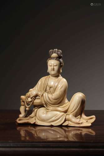 Qing Chinese Soapstone Guanyin Holding Prayer Brac