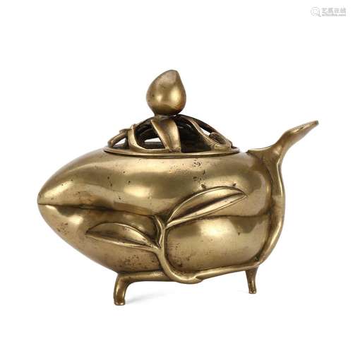 A BRONZE INCENSE BURNER AND COVER