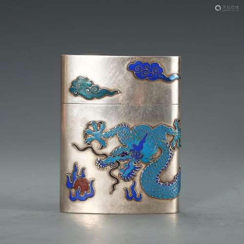 A SILVER-INLAID  'DRAGON AND CLOUDS' BOX