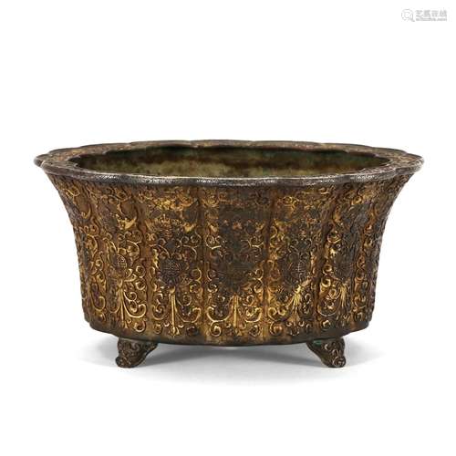 A GILT-BRONZE FLOWER POT