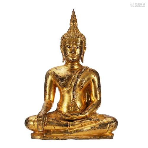 A GILT-BRONZE FIGURE OF SEATED BUDDHA