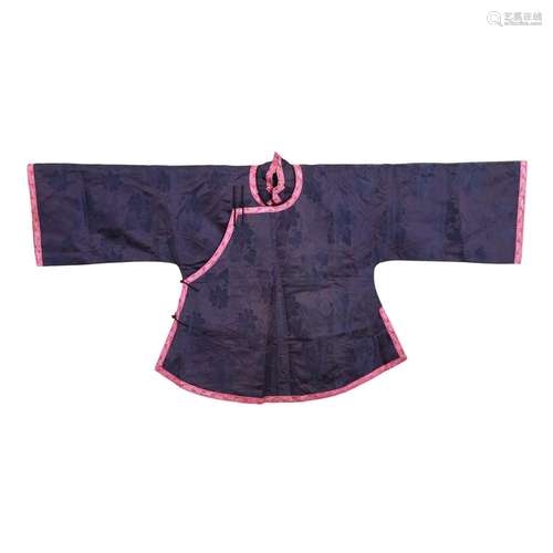 A DARK BLUE GROUND EMBROIDERED LADY'S ROBE