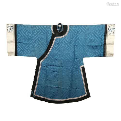 A BLUE GROUND EMBROIDERED LADY'S ROBE