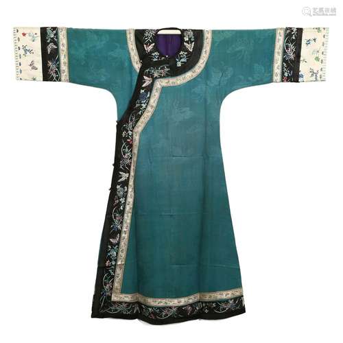 A TEAL GROUND EMBROIDERED LADY'S ROBE