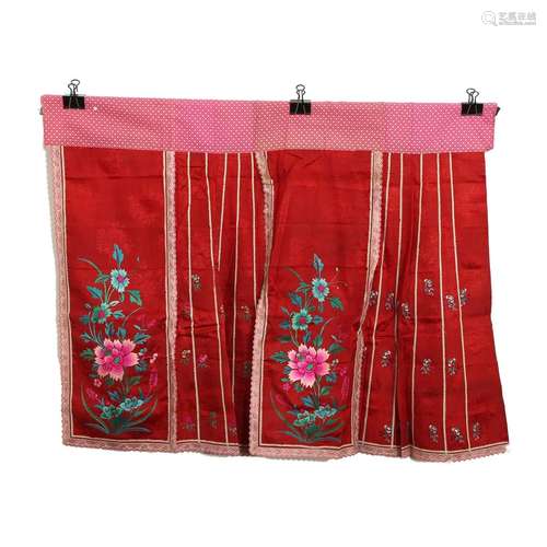 A RED GROUND EMBROIDERED FLORAL SKIRT