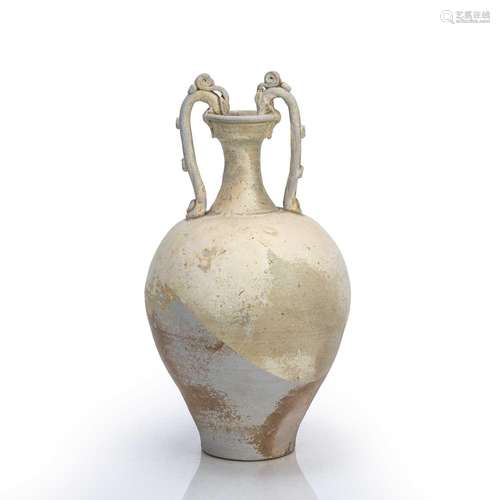 Cream glazed amphora vase