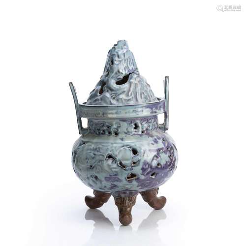 Large jun glaze ceramic 'Hill' jar and cover