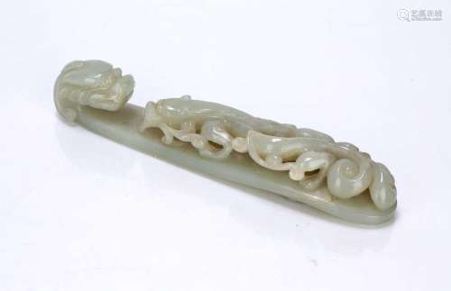 White jade carved belt hook