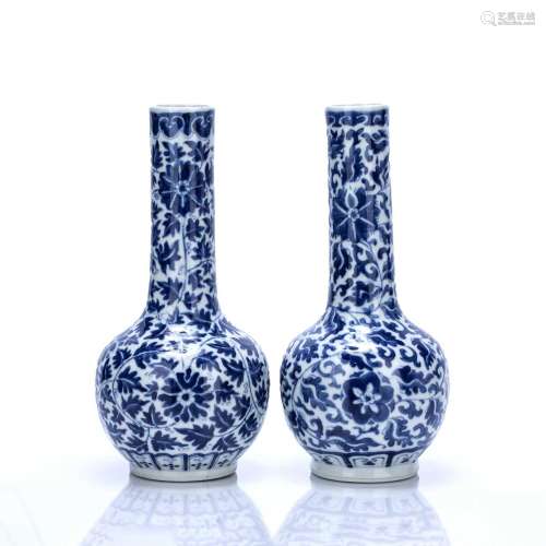 Pair of blue and white porcelain bottle vases