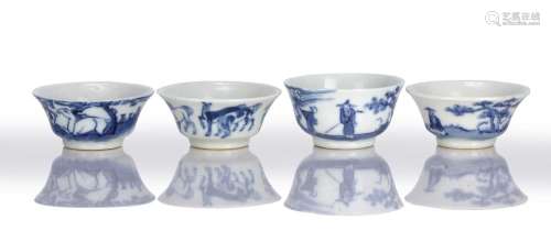Four miniature blue and white porcelain teabowls