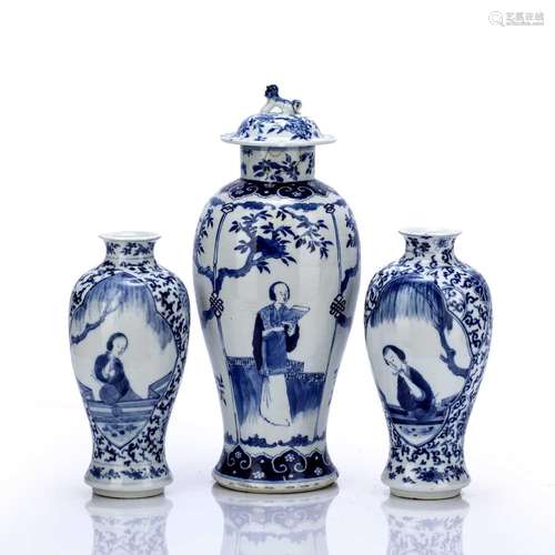 Pair of blue and white porcelain vases