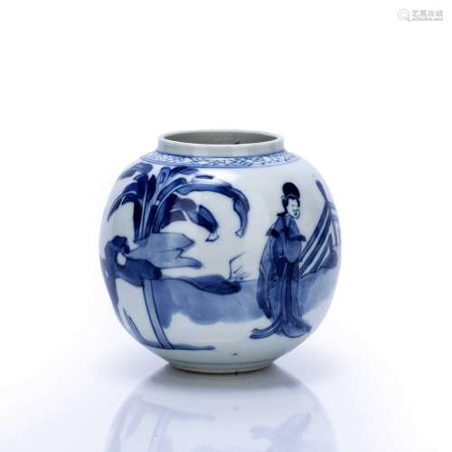 Small globular blue and white porcelain bowl