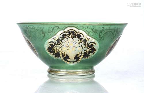 Turkish market green glass cut and overlaid bowl