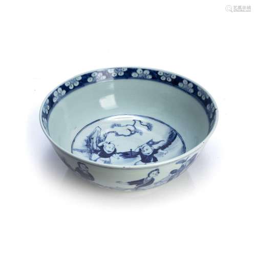 Blue and white punch bowl