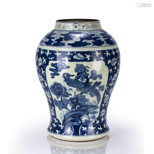 Large blue and white porcelain baluster vase