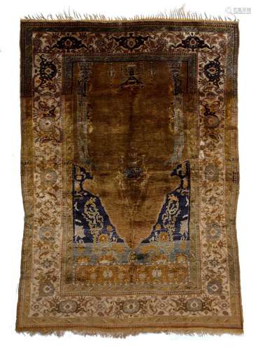 Gold ground silk prayer rug