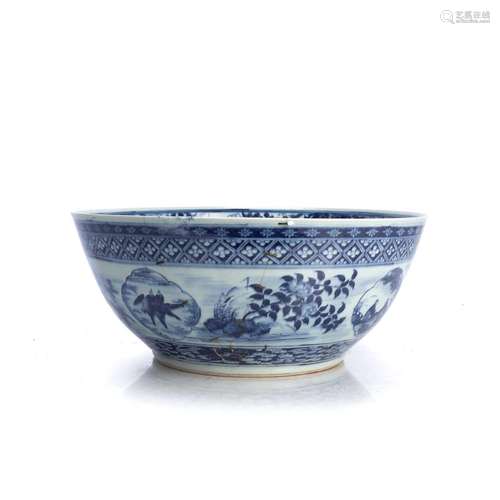 Blue and white porcelain punch bowl