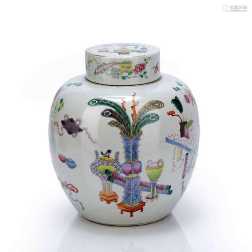 Enamelled porcelain ginger jar and cover