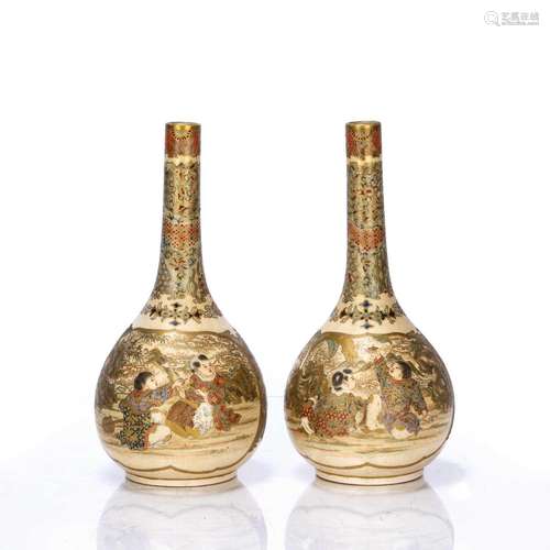 Pair of Satsuma bottle vases