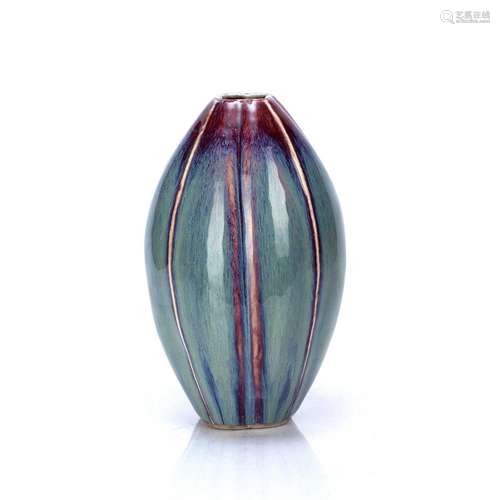 Sang de boeuf ribbed vase