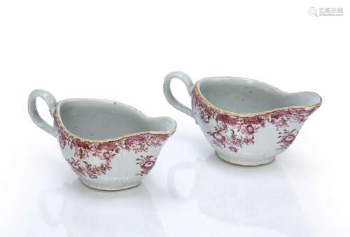 Pair of famille rose sauceboats