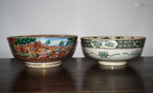 Two porcelain punch bowls