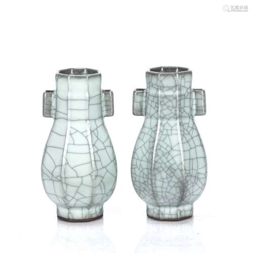 Pair of crackled celadon arrow style vases