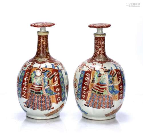 Pair of Kutani porcelain bottle vases