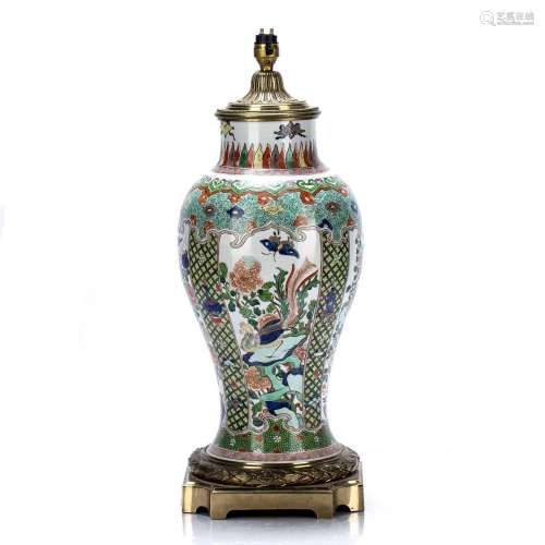 Famille verte ormolu mounted vase/lamp