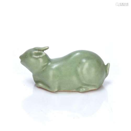 Ming style celadon figure of a recumbent rabbit