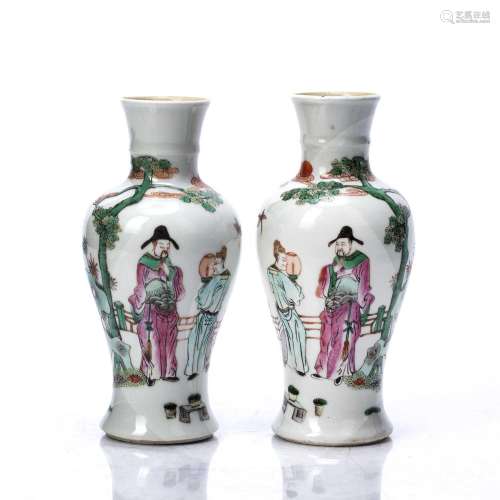 Pair of famille verte small porcelain vases