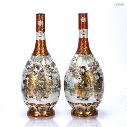 Pair of Kutani bottle vases