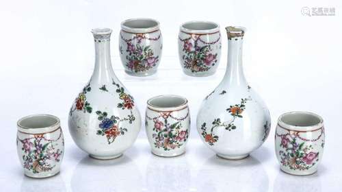 Set of five famille rose miniature salts/barrels