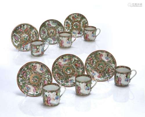 Set of six Canton coffee cups and saucers