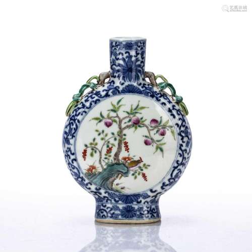 Famille rose decorated moon flask