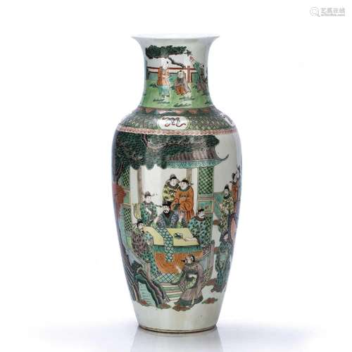 Large Canton famille verte vase