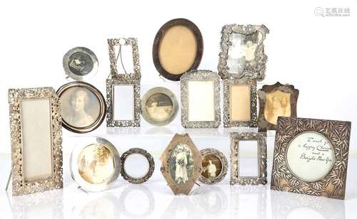 Collection of white metal/silver photo frames