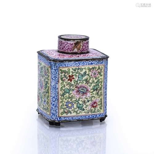 Canton enamel tea caddy