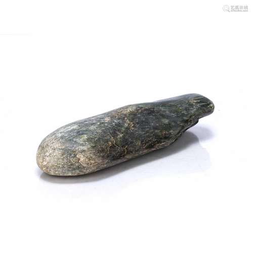 Marrow shaped dark green and cream jade boulder