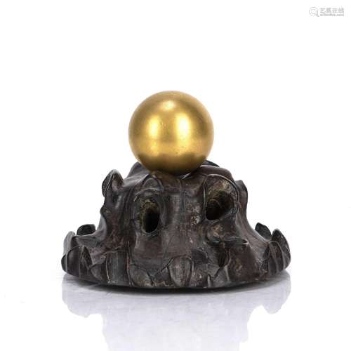 Gilded solid bronze sphere and stand