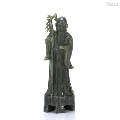 Green hardstone figure of an Immortal